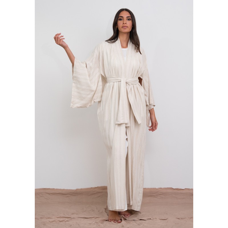 Beige Linen Kimono Robe