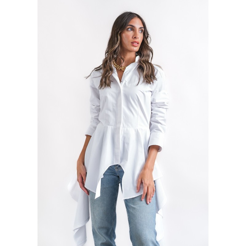 White Wave Hem Shirt