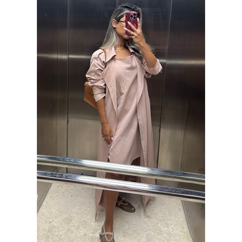 Dusty Pink Trench Coat Dress Set