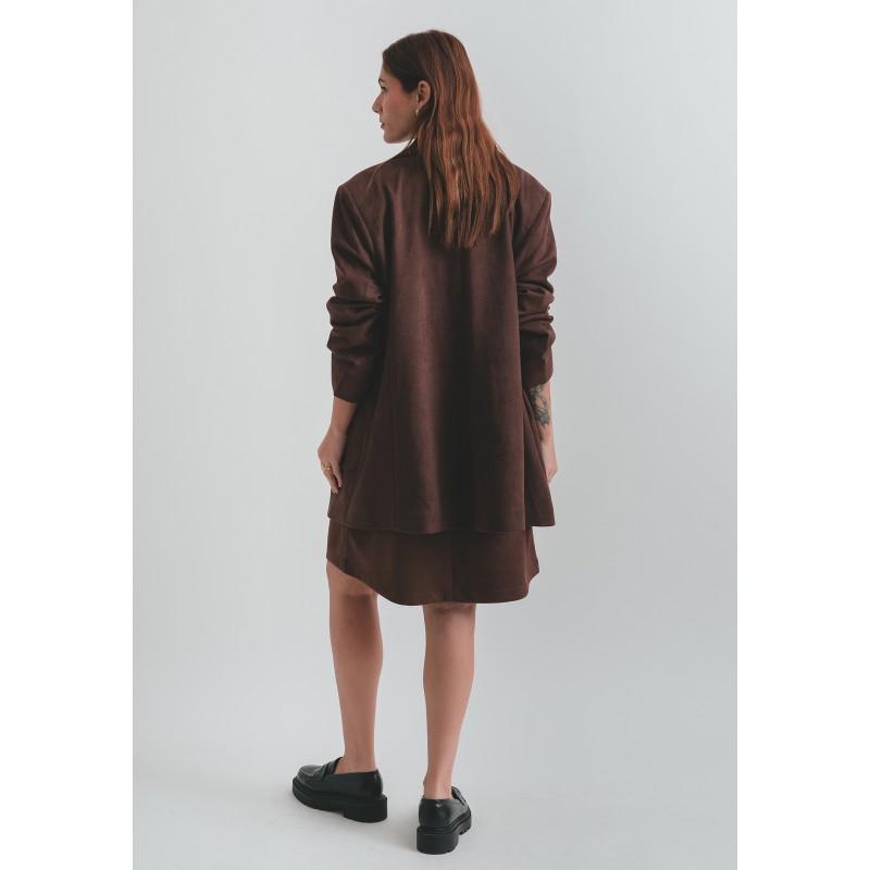 Brown Suede Oversized Blazer and Dress Set
