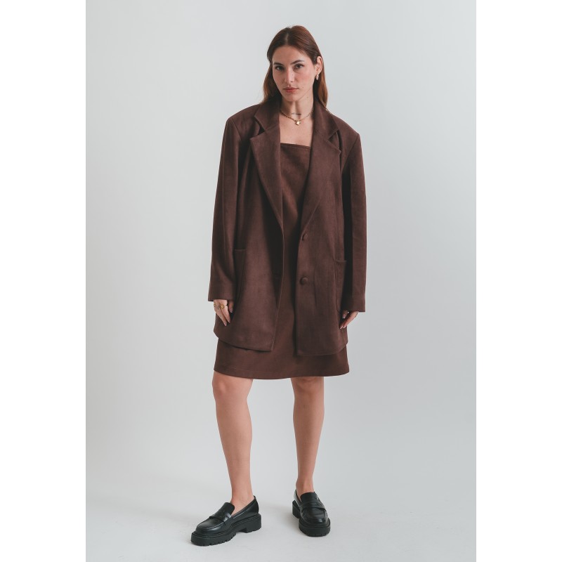 Brown Suede Oversized Blazer and Dress Set