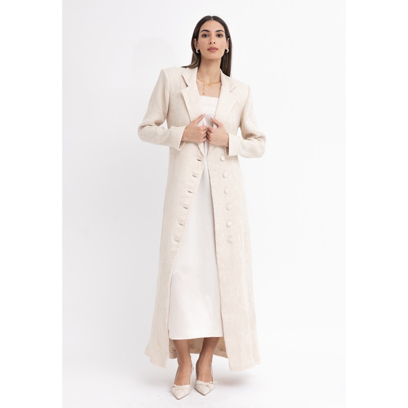 Cream Fitted Maxi Blazer with Silk Dress