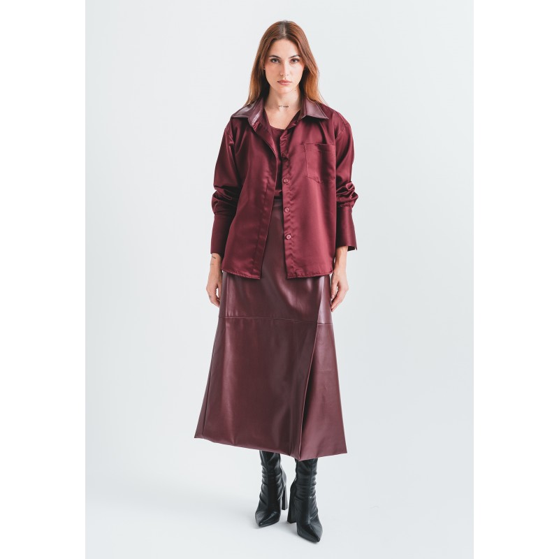 Burgundy Leather Skirt, Top and Shirt Set