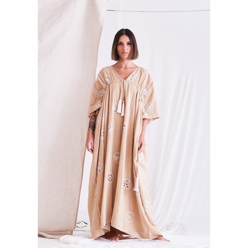 Beige Embroidered Maxi Dress