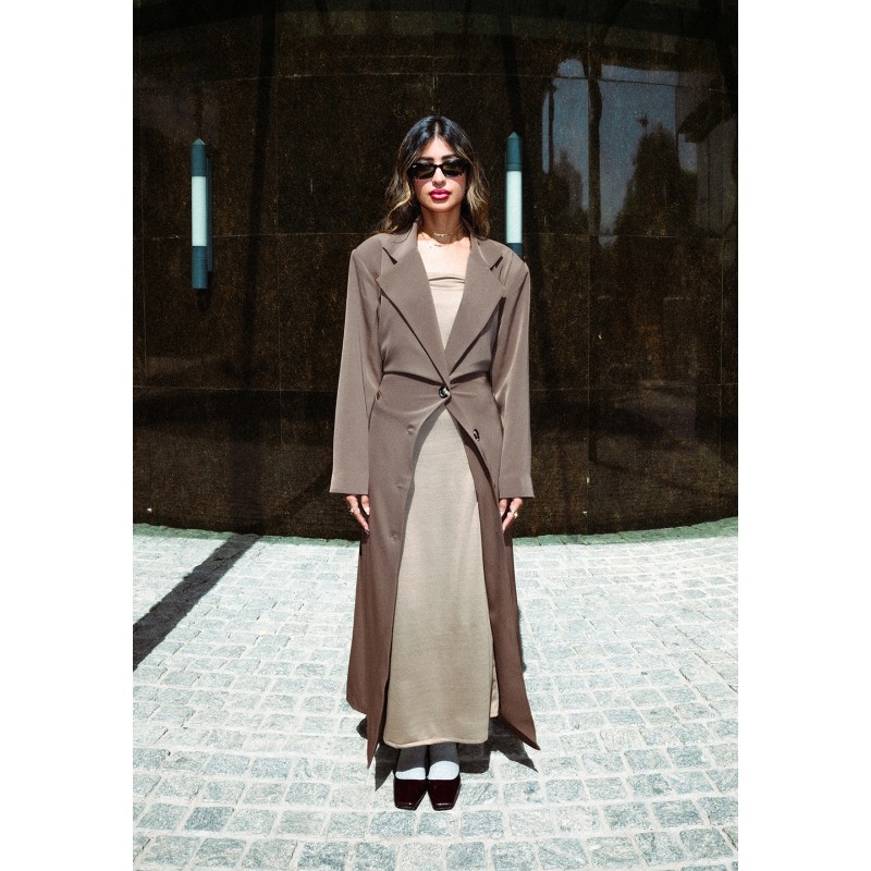 Brown Oversized Blazer & Maxi Fitted Dress