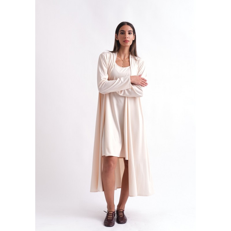 Cream Dress and Cardigan Set