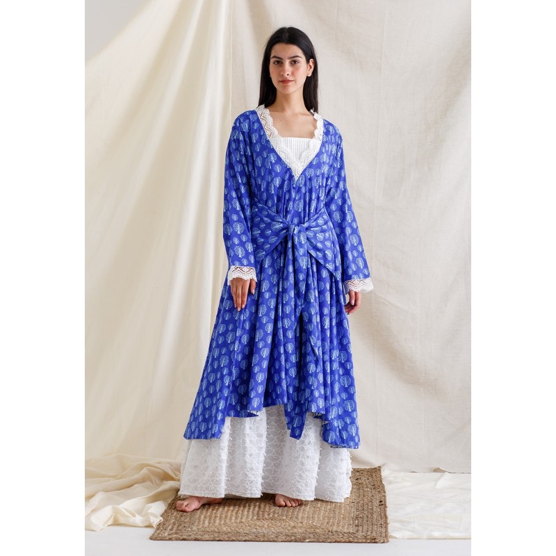 Blue & White TieFront Kaftan