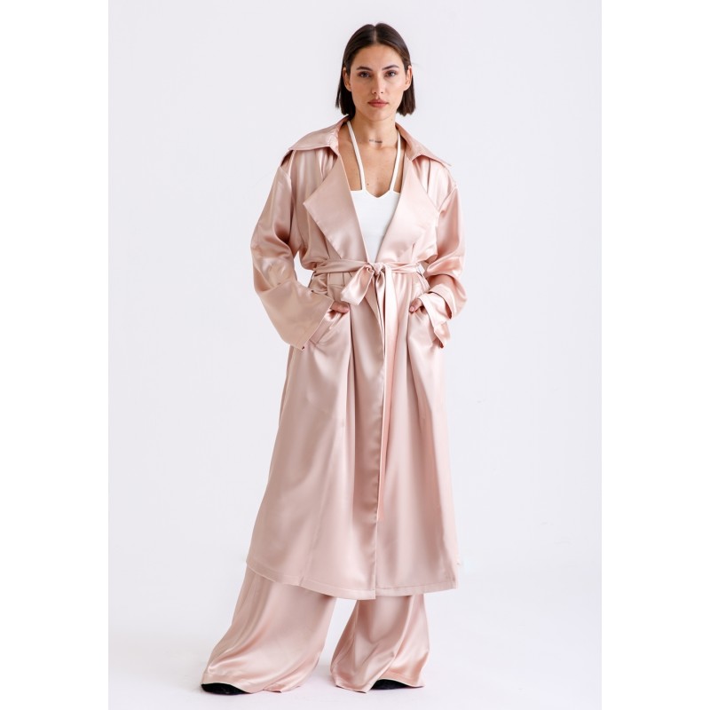 strapless open back dress Peony Grace Robe Coat (Pink) – SKYLENCE