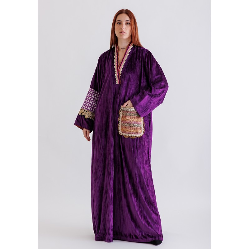 nikki glaser dress golden globes Siya-Silk Kaftan With Brocade Detail (Purple) 4XL
