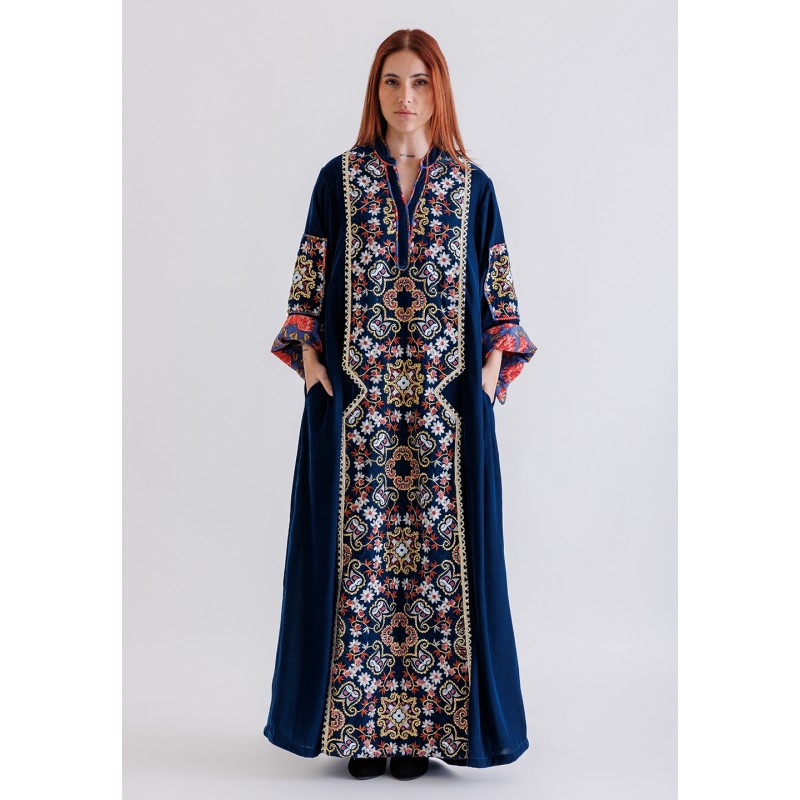 Blue Flower Button Kaftan