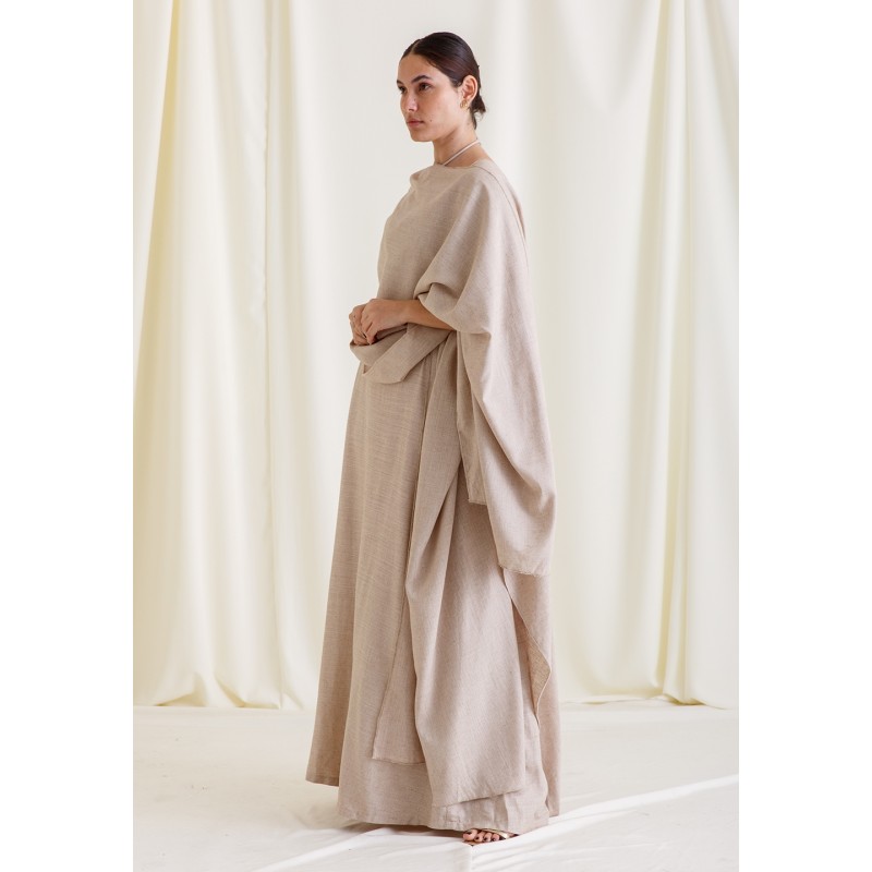 Dark Beige Dress with Bisht Dark Beige Dress with Bisht