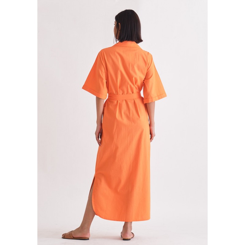orange wrap maxi dress Linen Summer Midi Dress