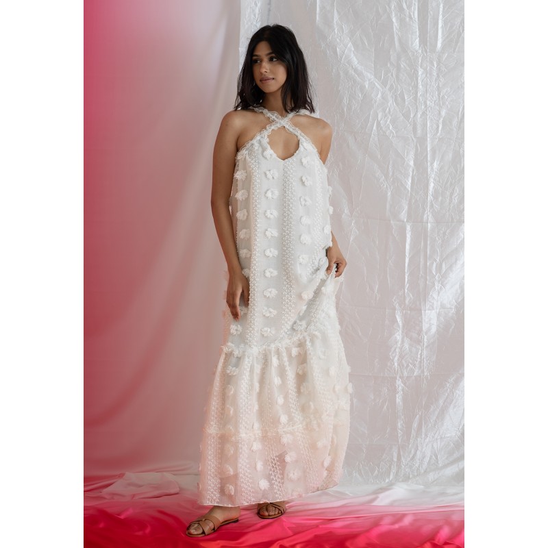 beach dress outfit Dreamy 70s Phase II California Beige Cottage Core Maxi Dress - Elegant
