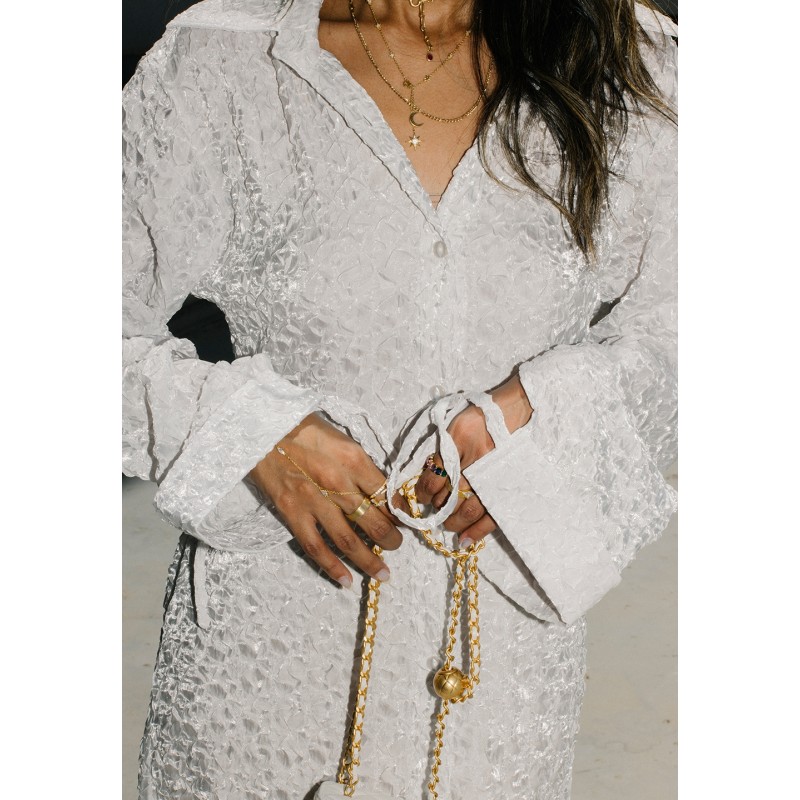 wrinkled silk dress Wrinkled-effect satin dress with ruffle