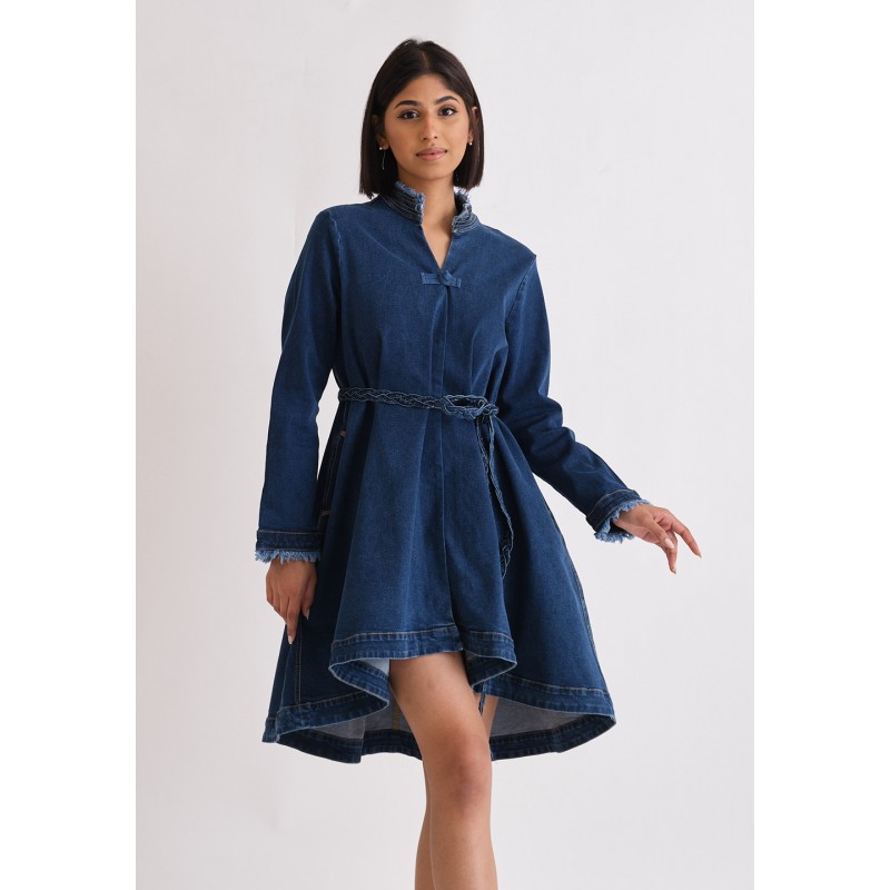 white christmas dresses Recycled Denim and Scuba Mini Dress main image 1