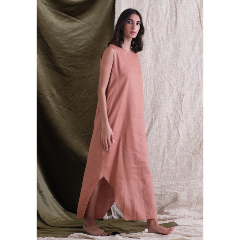 A-Line Pleated Chiffon Floor-Length Dress Terracotta
