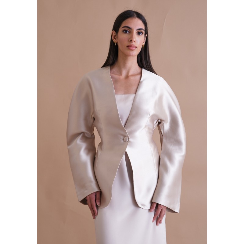 blazer silk dress City Socialite Satin Blazer Dress in Dark Taupe XS / Taupe