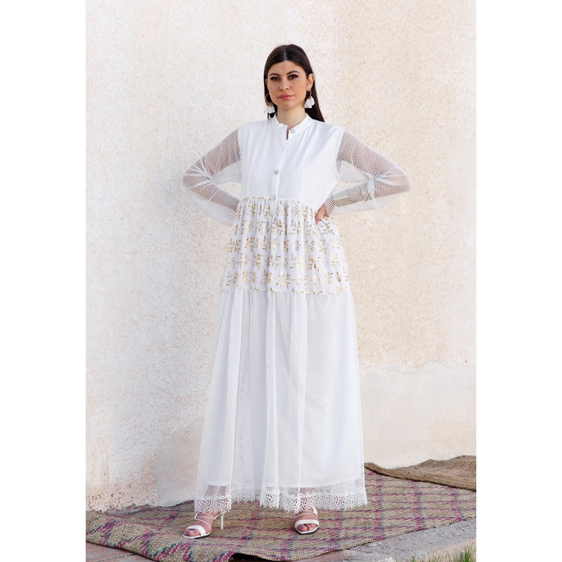 White Maxi Net Dress