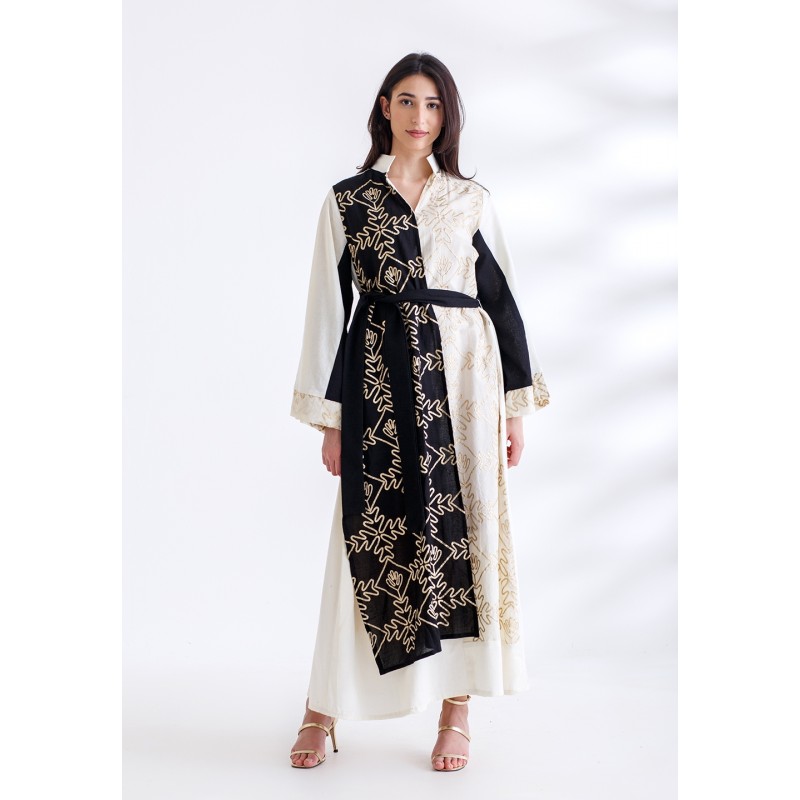 Half Black & Half White Embroidered Kaftan
