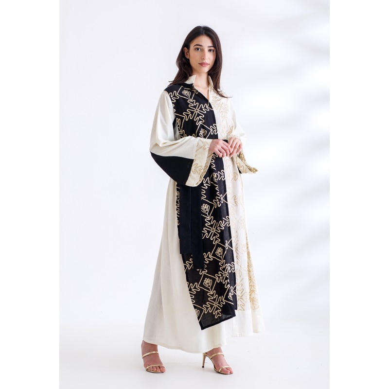 Half Black & Half White Embroidered Kaftan Half Black & Half White Embroidered Kaftan