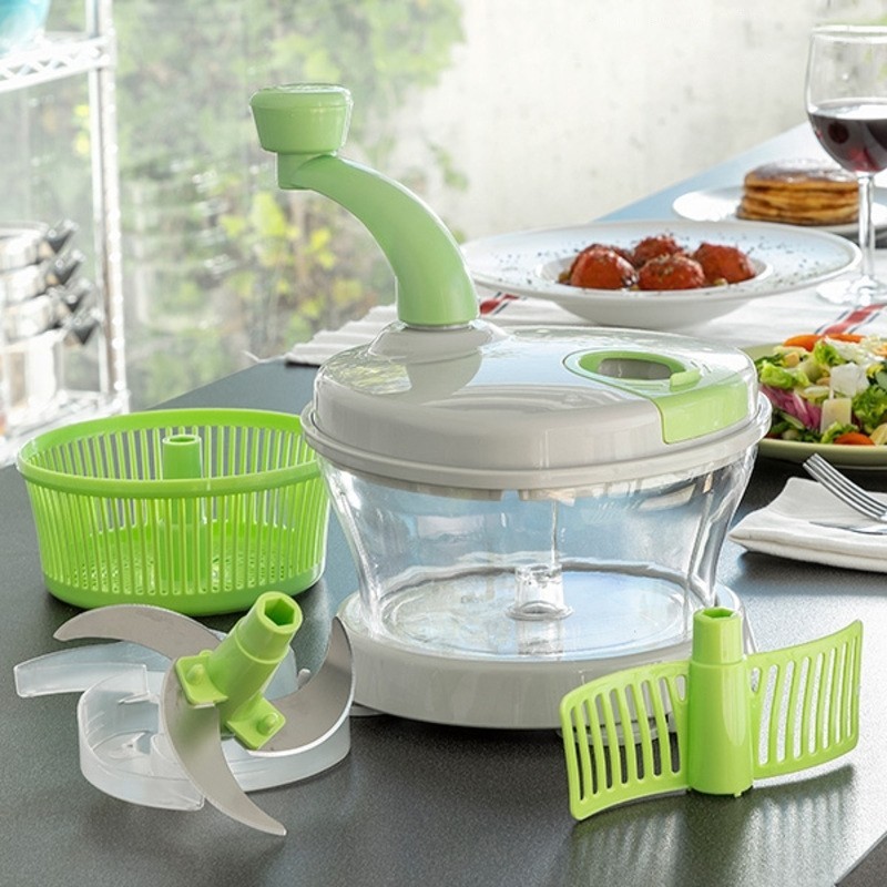 4-in-1 Manual Spinner, Chopper and Mixer with Accessories and