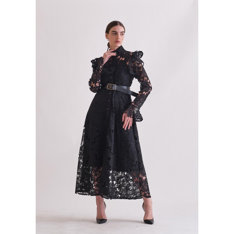 cache black lace dress Medium 90s Cache Black Lace Bodice Babydoll Dress Flying Apple Vintage