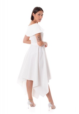 White Belted Asymmetrical Dress