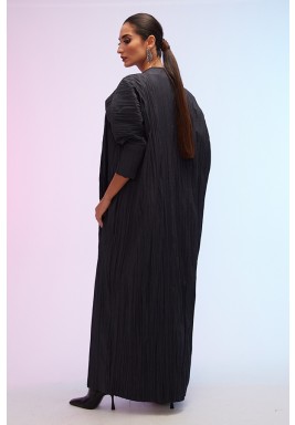 Black Pleated Folded Collar Abaya