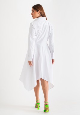 White Asymmetric Shirt Dress