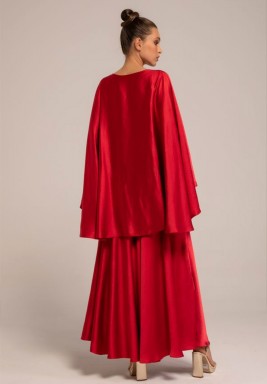 Red Silk Crepe Fairy Sleeves Kaftan