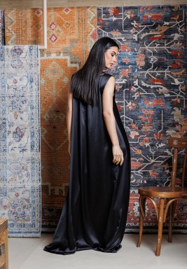 Black Shimmer Tulle Satin Kaftan