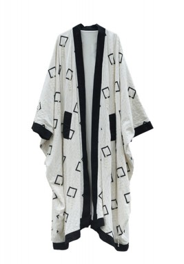 White Beaded Square Print Kaftan