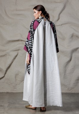 Black, White & Purple Patterned Sleeve Kaftan
