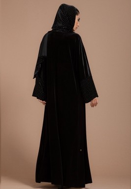 Classic Velvet Abaya with Metal Studs with Attached Sheila