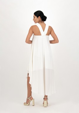 Ivory Crossed Neck Crepe Dress