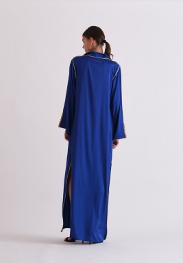 Heavy Blue Hooded Moroccan Kaftan