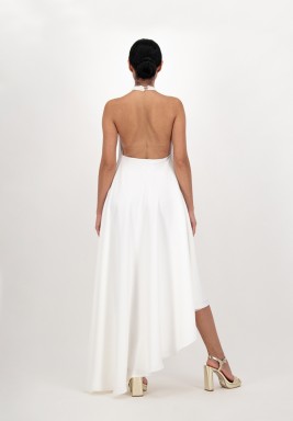 White Asymmetric Crepe Dress