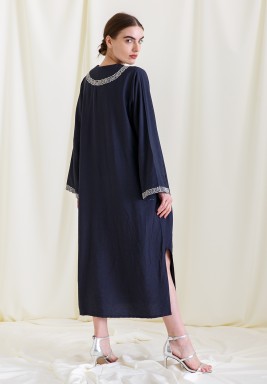 Dark Blue Midi Dress with Wide Slits