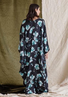 Black Floral Silk Kaftan