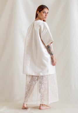 Two Tone White Net Kaftan