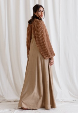 Brown Dress with Buttoned Scarf 