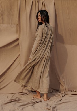 Beige Side Belt Kaftan
