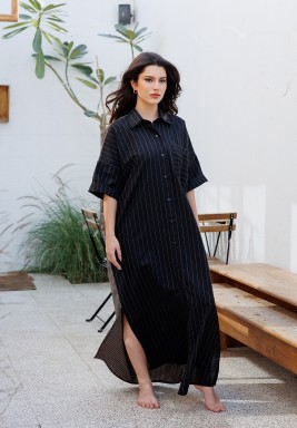 Black & Beige Linen Stripped Dishdasha