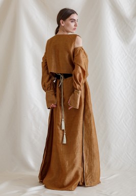 Camel Color Kaftan with Gold Short Vest