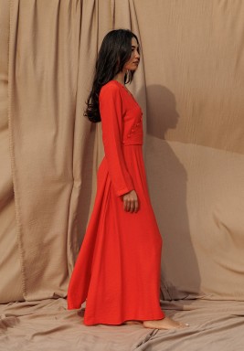 Red Belted Buttoned Kaftan 