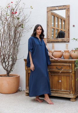 Nile Blue Shirt Kaftan with Back Embroidery