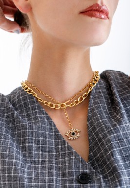Black Eye Double Chain Necklace