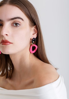 Pink, Black & Golden Circle Drop Earrings