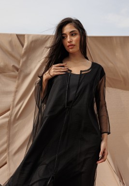 Black Lined Tulle Kaftan