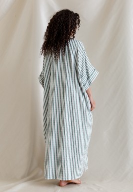 Green & White Striped Squared Kaftan